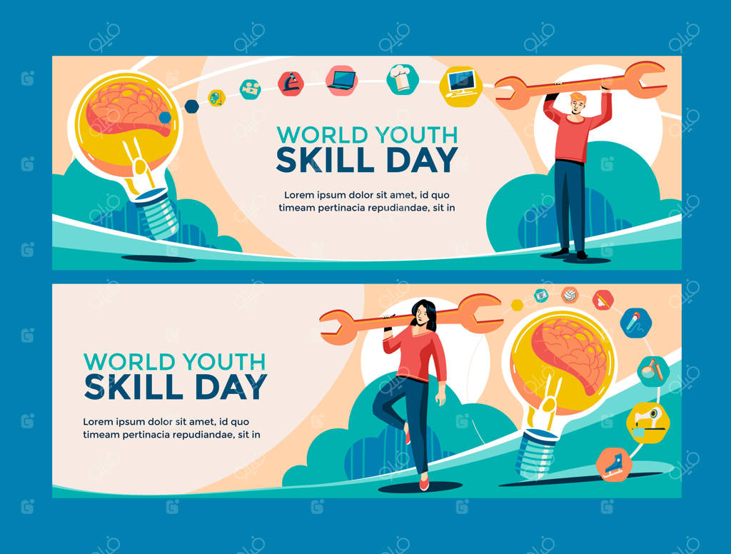 قالب بنر افقی برای جشن روز جهانی مهارت‌های جوانان
