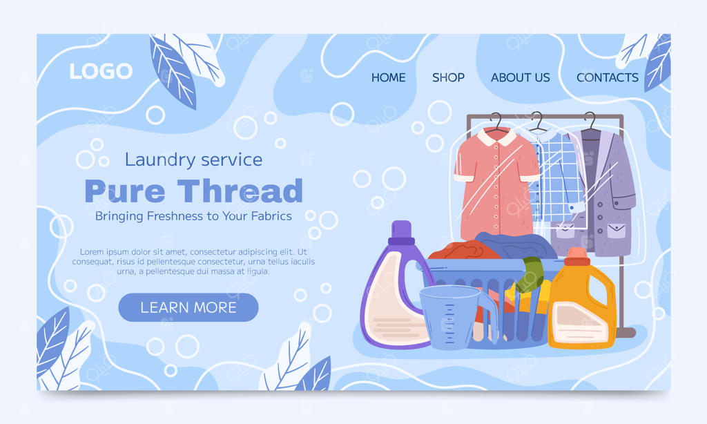 صفحه فرود سرویس خشکشویی با طراحی مسطح