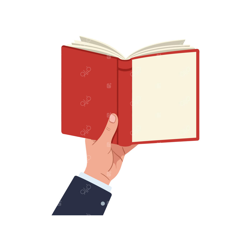 تصویرسازی وکتور دست در حال نگه داشتن کتاب قرمز باز با صفحات خالی، طراحی تخت و مینیمال
