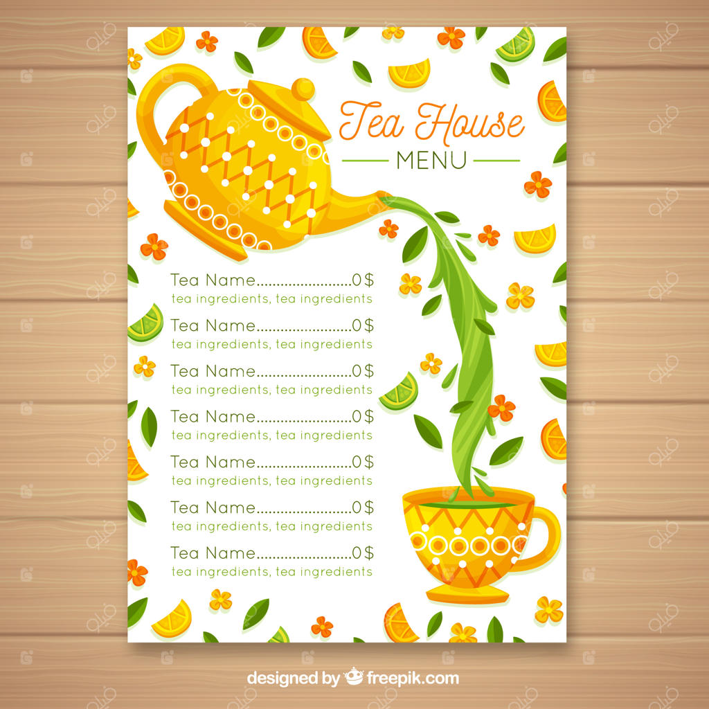 قالب منوی چای با طراحی ساده و مدرن