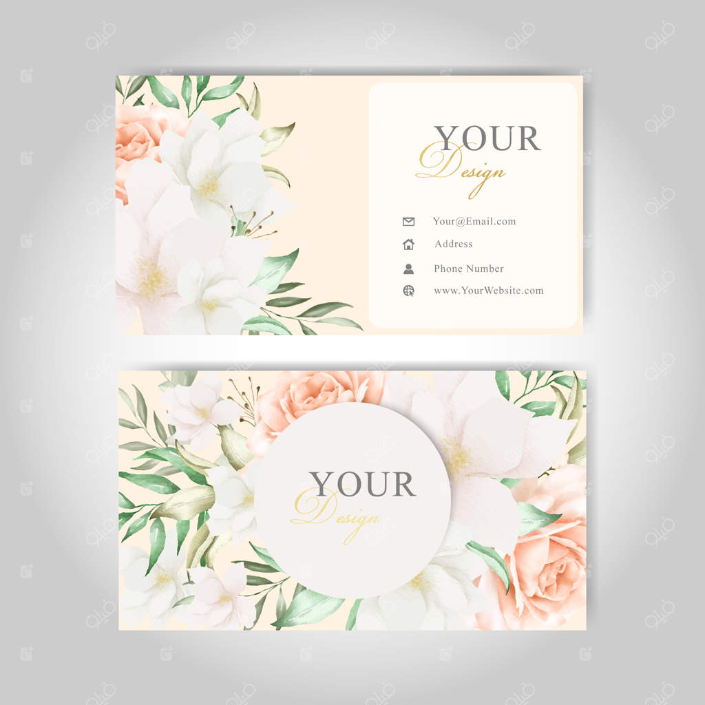 قالب کارت ویزیت قابل ویرایش با طرح‌های زیبا از گل و برگ‌ها