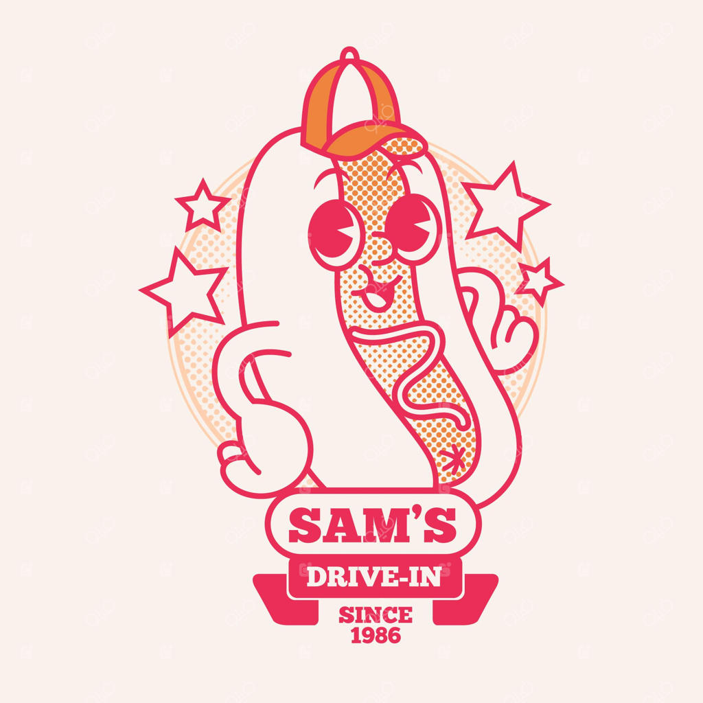 قالب لوگوی رستوران کارتونی با سبک رترو و جزئیات کامل