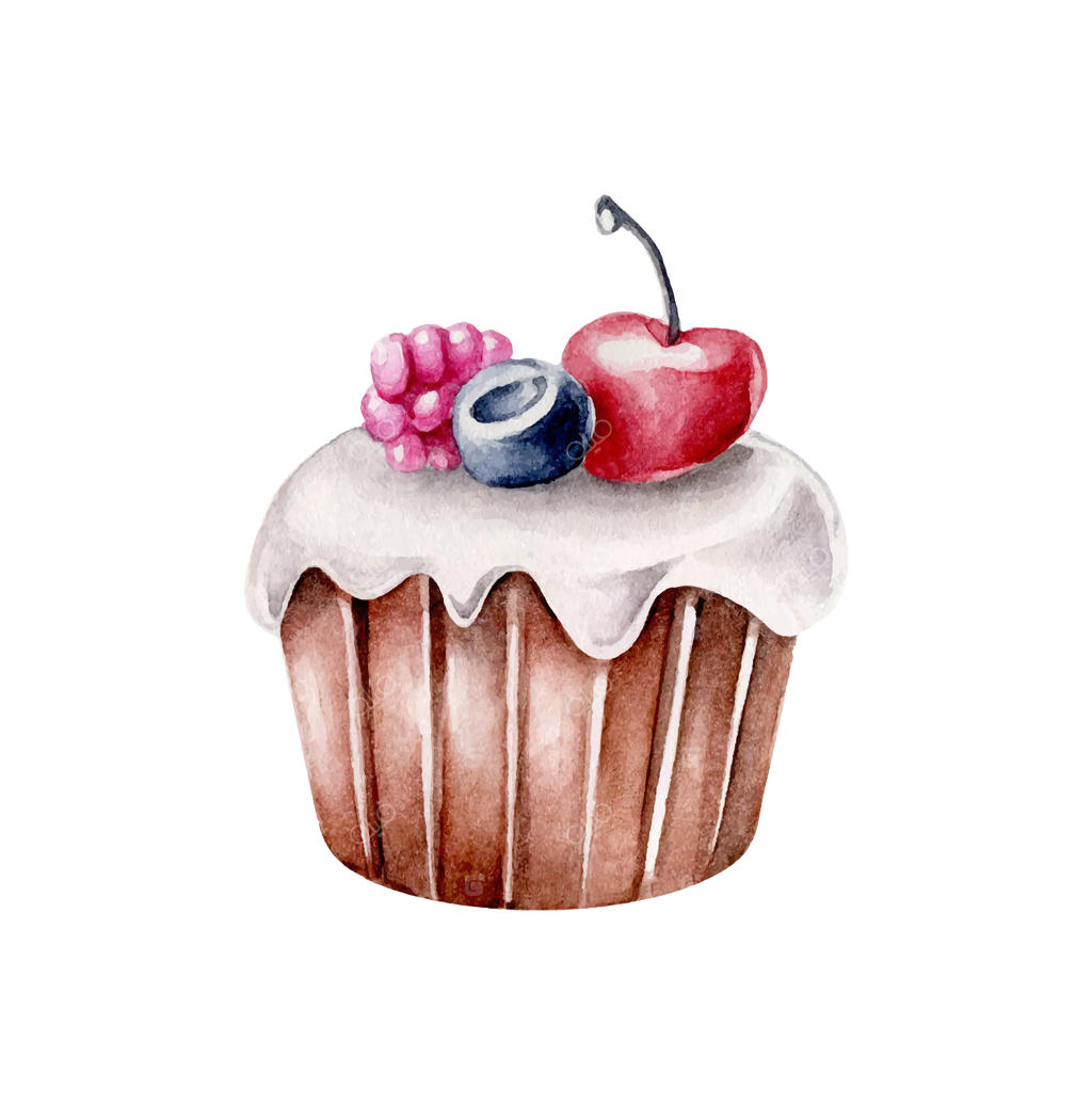 کیک میوه‌ای با آبرنگ و تزئین توت‌ها