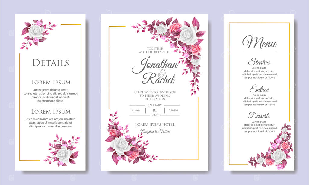 پترن زیبا برای کارت دعوت عروسی با طرح گل