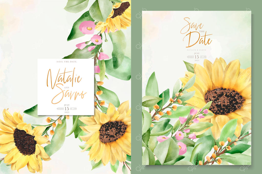 قالب کارت آفتابگردان با آبرنگ