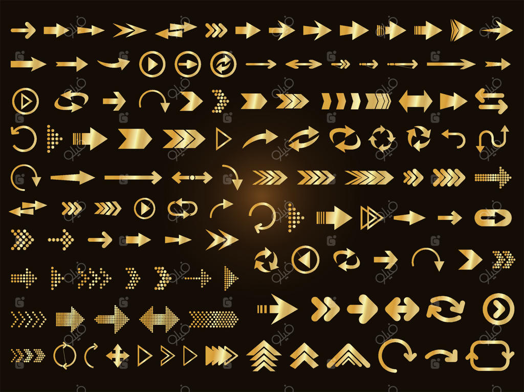 مجموعه بزرگ از آیکون‌های فلش‌های متنوع وکتور سازی شده