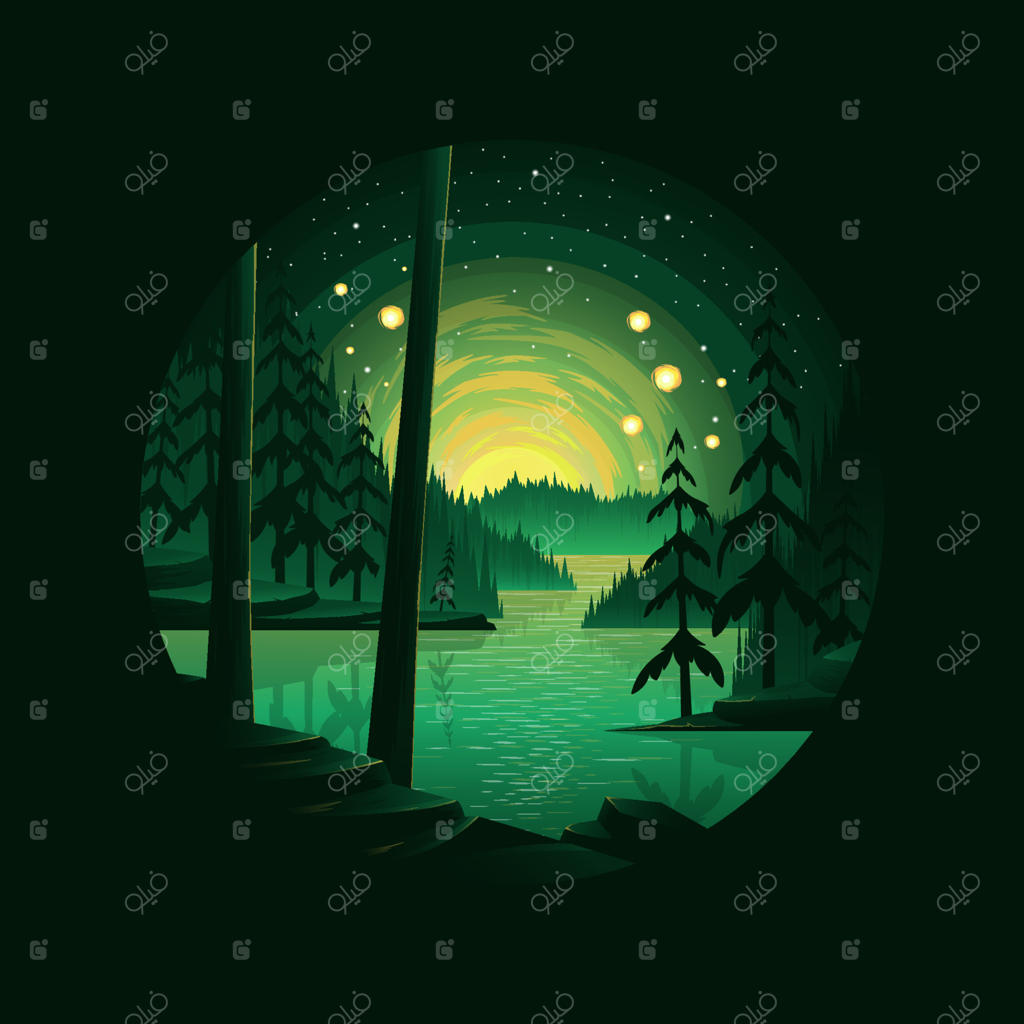 طراحی لوگو وکتور منظره جنگل درختان
