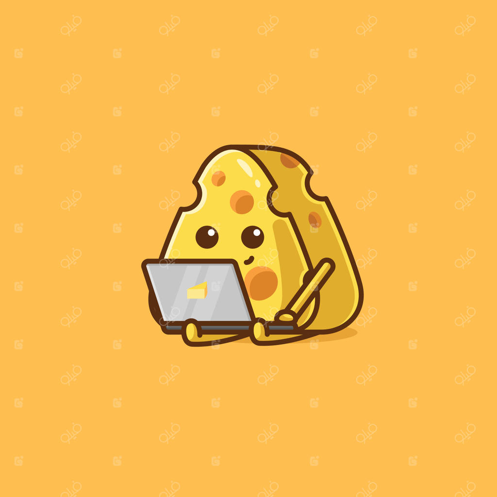 مجموعه‌ای از فعالیت‌های بامزه پنیر: تصویر کارتونی کاربرد پنیر روی لپ‌تاپ