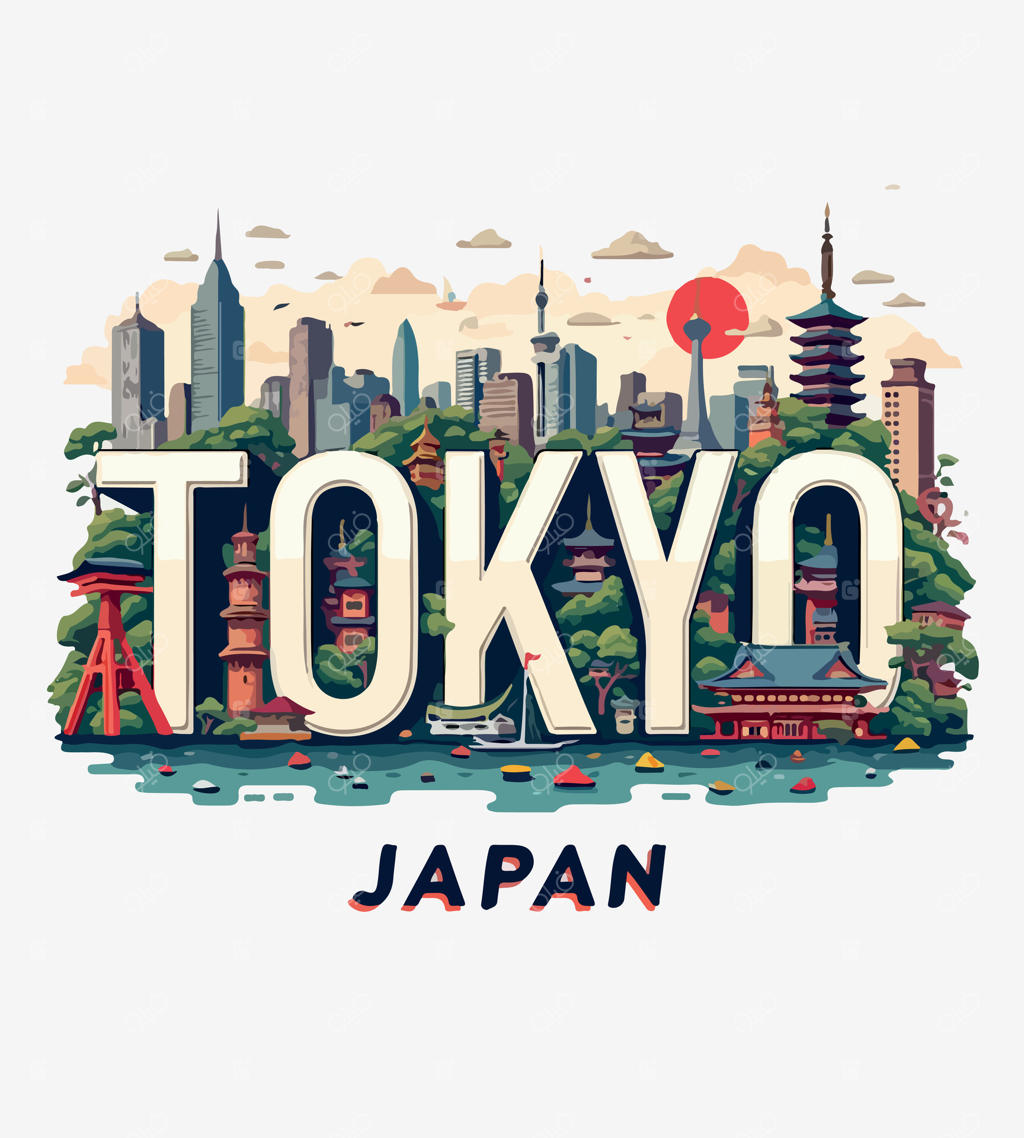 چشم‌انداز شهری توکیو در ژاپن با نمای شهر در پس‌زمینه