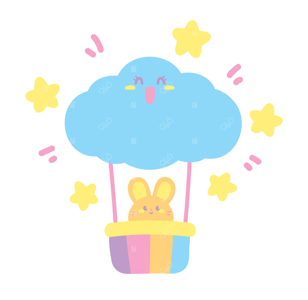 تصویر بامزه ابر بالونی با خرگوش - طراحی دستی وکتور