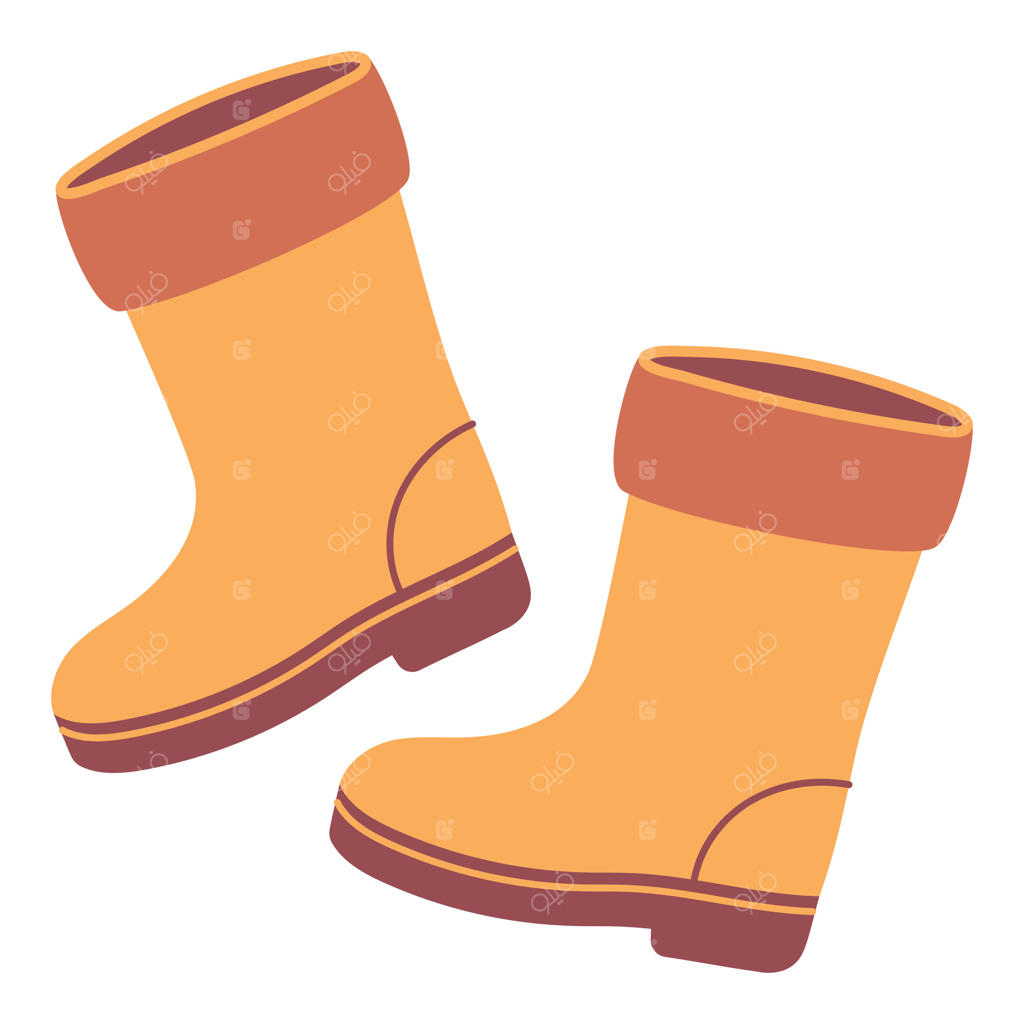 چکمه‌های باغبانی زرد: چکمه‌های لاستیکی ضد آب دست‌کشیده روی زمینه سفید