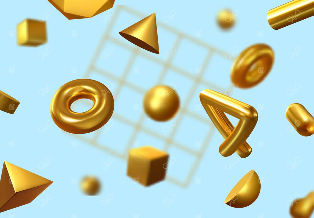 پس‌زمینه‌ی انتزاعی با اشکال هندسی سه‌بعدی واقع‌گرایانه - تصویر وکتور