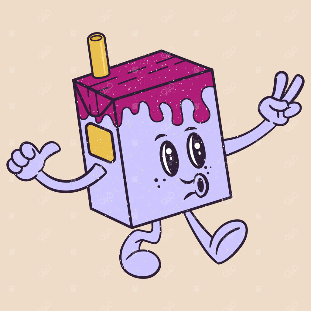 شخصیت کارتونی بامزه، تصویر وکتوری از جعبه آبمیوه، عنصر طنز در سبک کارتونی قدیمی