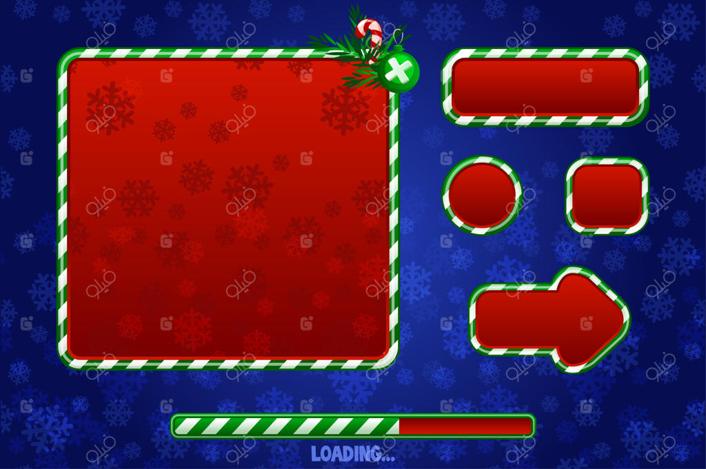 ابزارهای رابط کاربری مخصوص بازی کریسمس: دکمه‌ها، تخته‌ها و قاب‌ها. بارگذاری بازی