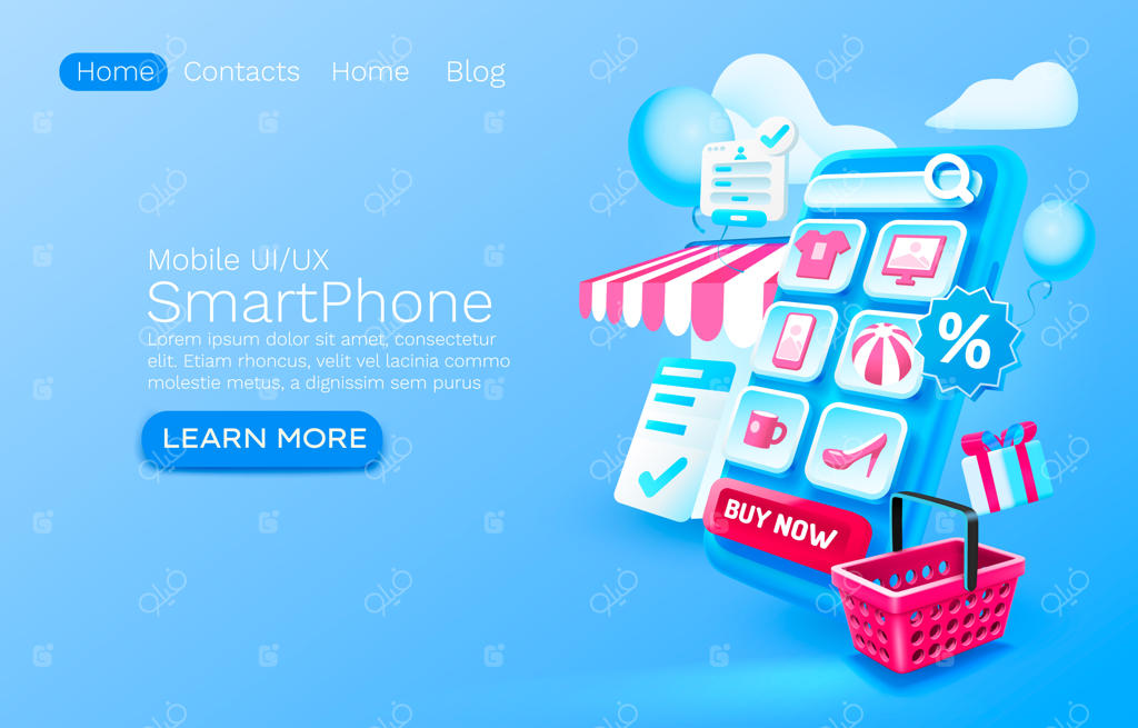 مفهوم اپلیکیشن خرید گوشی هوشمند | خرید آنلاین | مجوز ورود | صفحه فرود اپلیکیشن فروشگاه