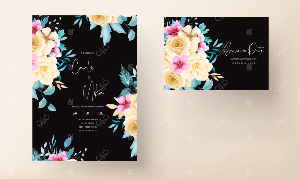 پترن دعوتنامه عروسی با طراحی دستی گل‌های زیبا