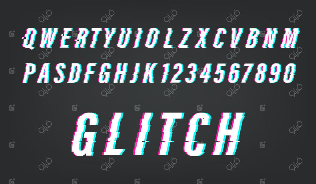 جلوه ویدیویی گلیچ. مجموعه وکتور حروف الفبا