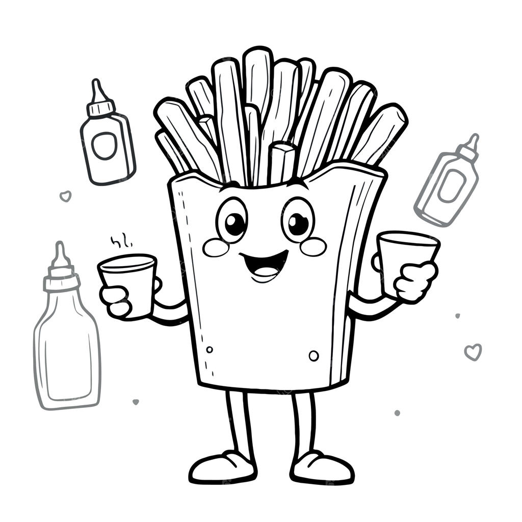 کتاب رنگ‌آمیزی سیب‌زمینی سرخ‌کرده با سس کچاپ برای کودکان و خردسالان