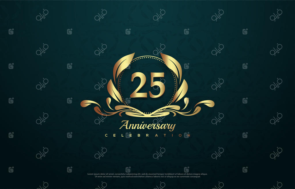 جشن بیست و پنجمین سالگرد با عدد طلایی درون نماد طلایی.