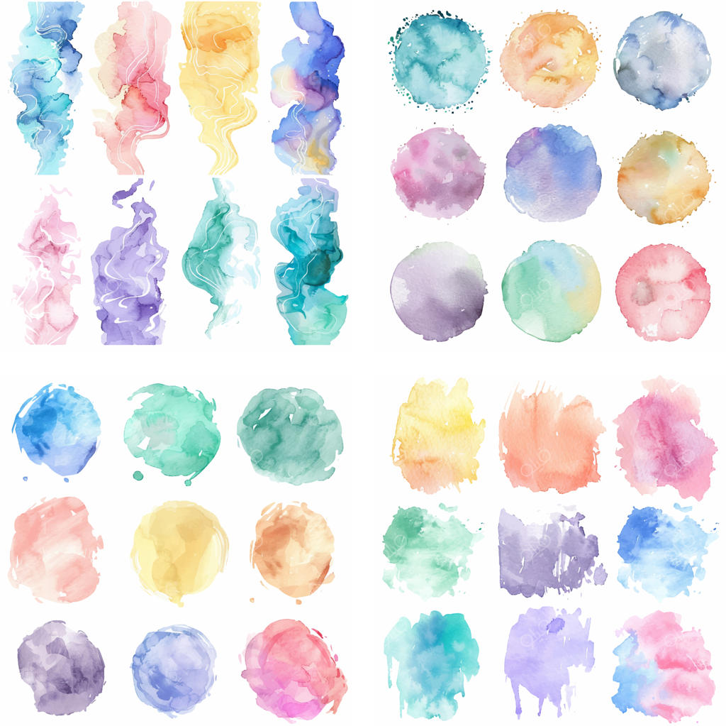 لکه جوهر و پاشش رنگ‌های پاستلی با جلوه آبرنگی و بافت زبر