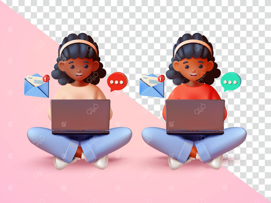 زنی در حال استفاده از لپ‌تاپ - مناسب برای تبلیغات و طراحی‌های سه‌بعدی