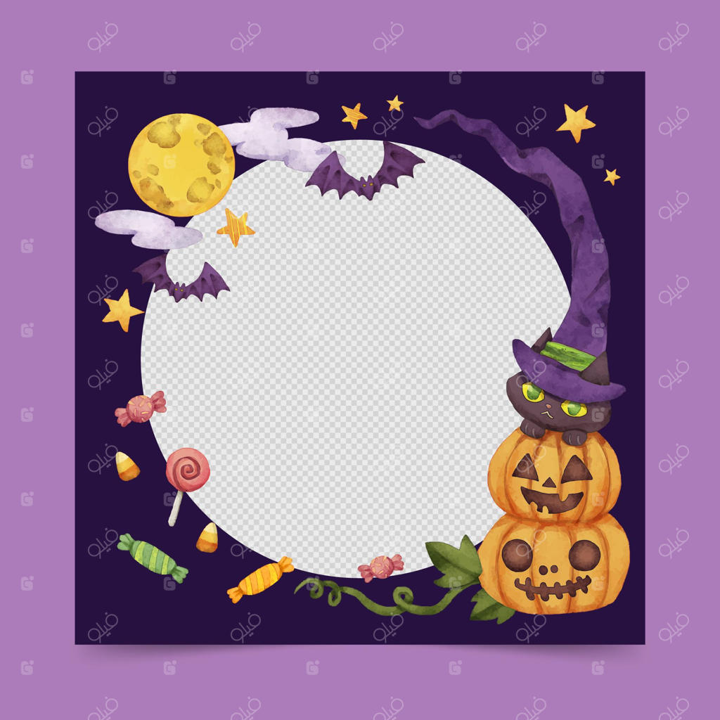 قالب قاب شبکه‌های اجتماعی هالووین با آبرنگ