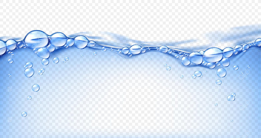 موج‌های واقعی آب شفاف استخر با حباب‌ها.