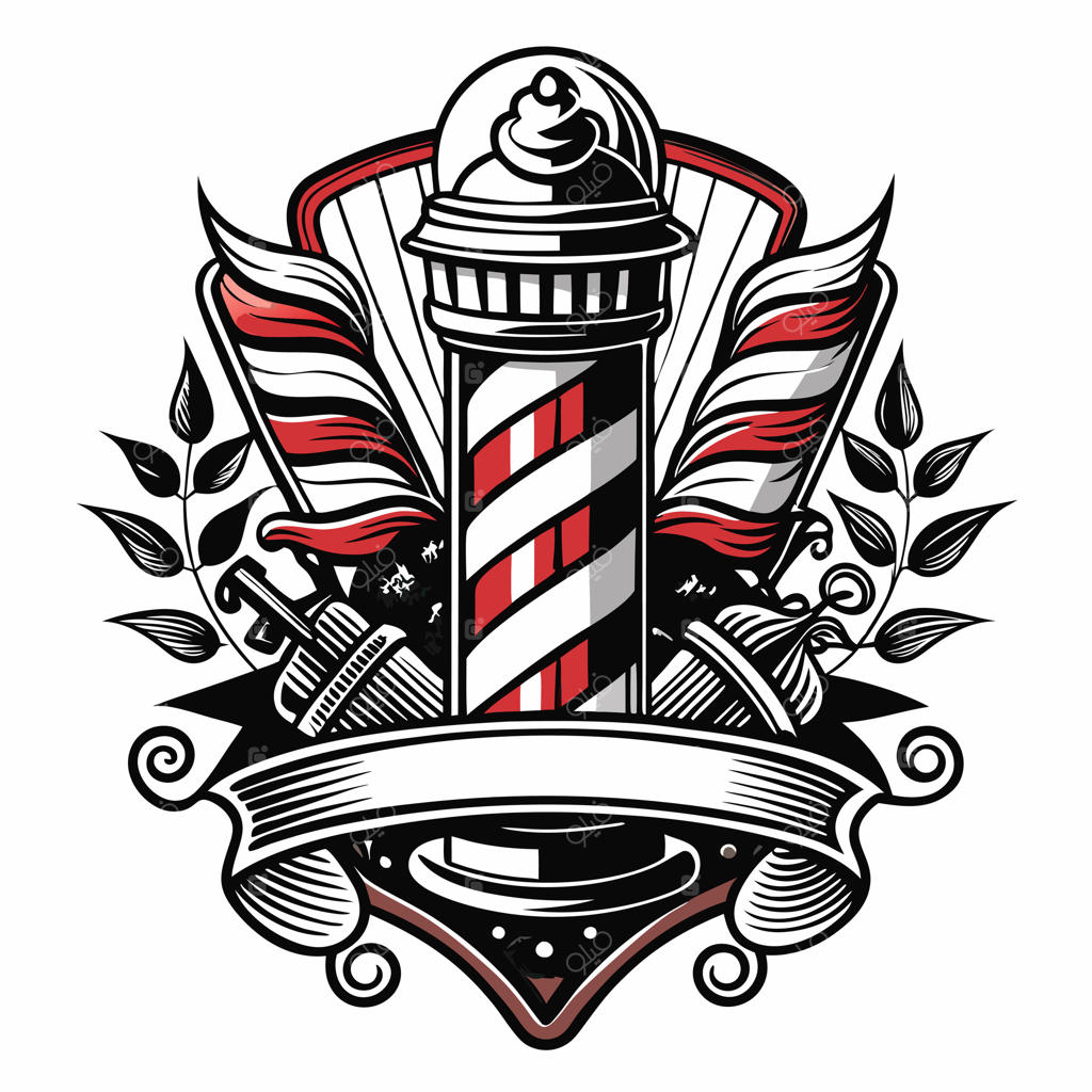 نماد قدیمی سلمانی با نوارها و برگ‌ها