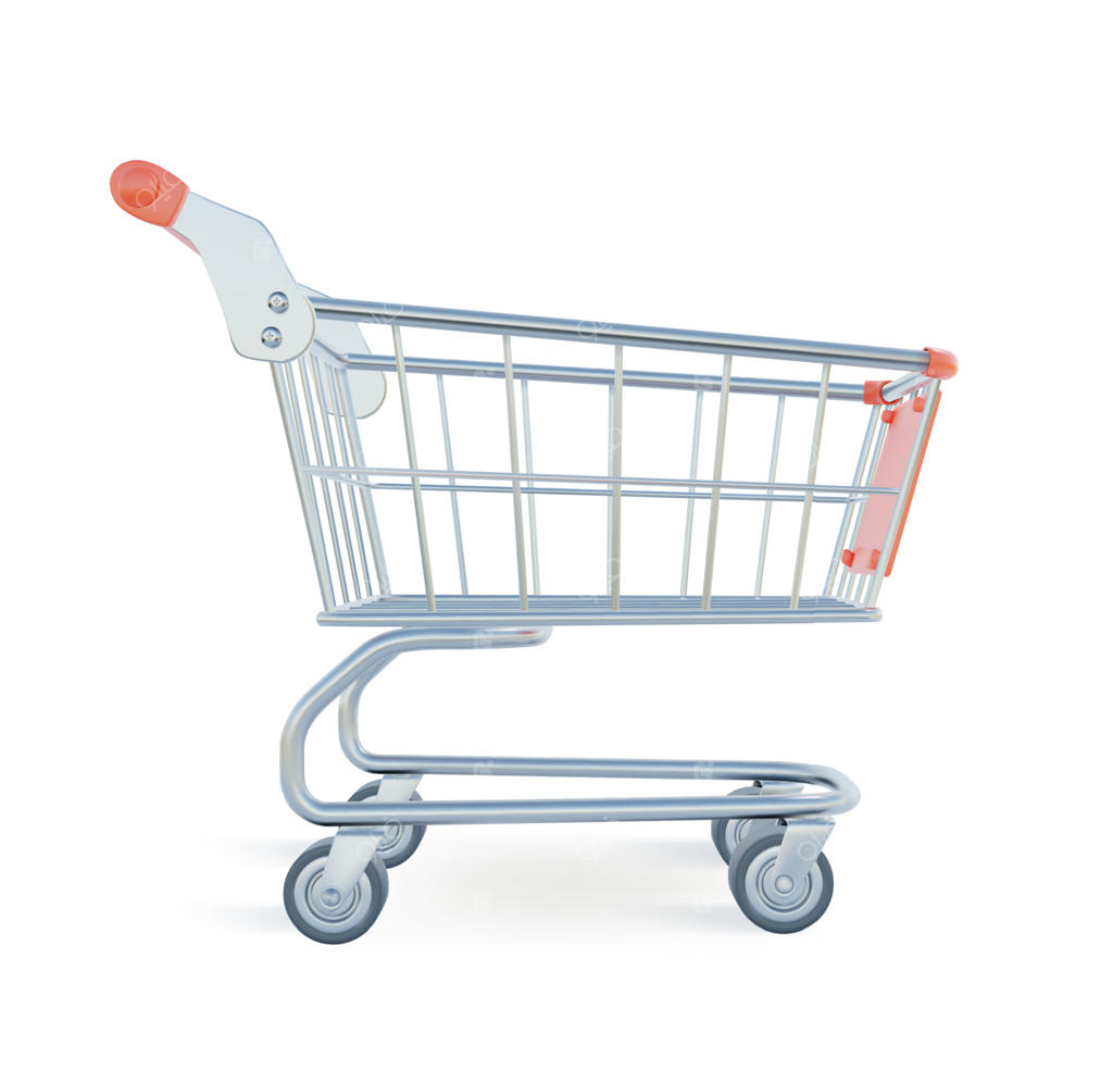 سبد خرید سه‌بعدی فلزی به سبک کارتونی پلاستیسین. وکتور