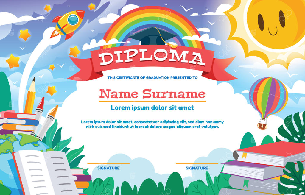 قالب گواهینامه فارغ‌التحصیلی مهدکودک