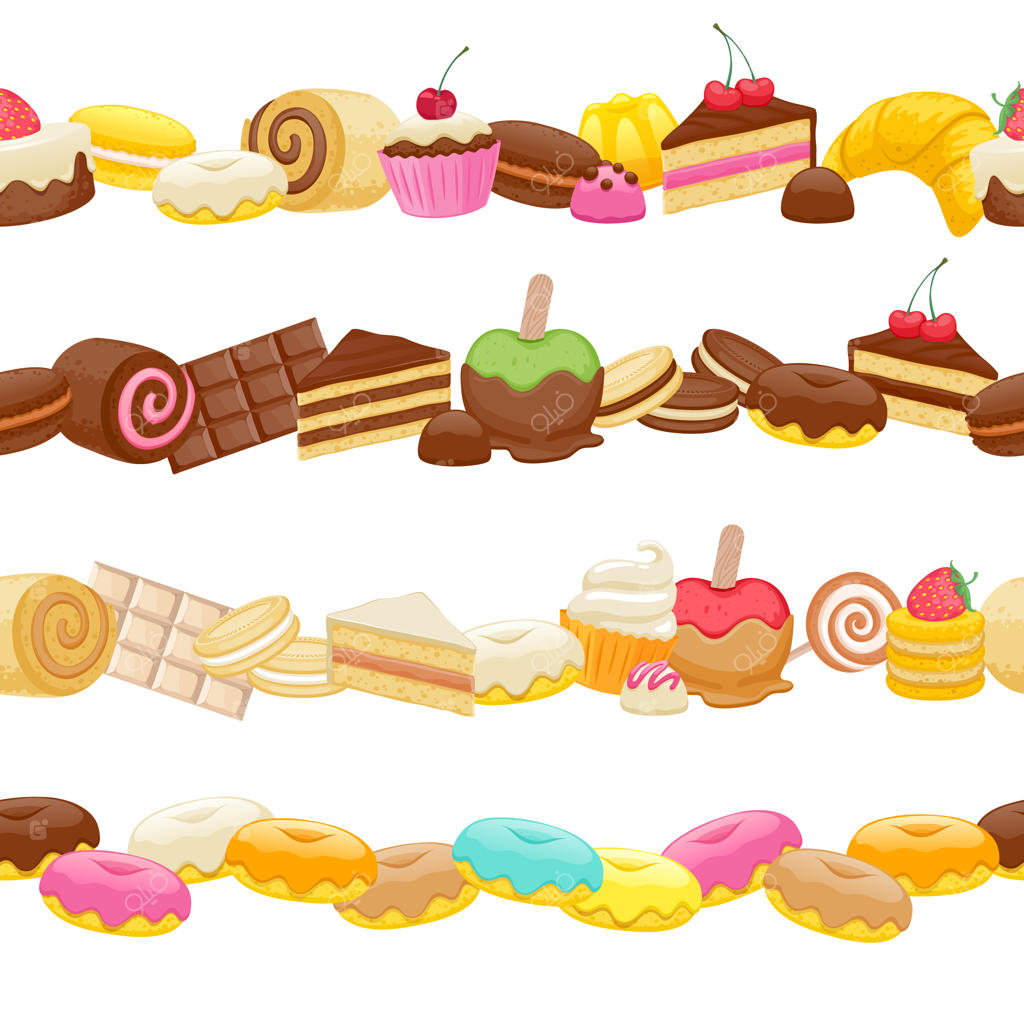 مجموعه‌ای از مرزهای افقی یکپارچه با طرح‌های شیرینی‌جات.