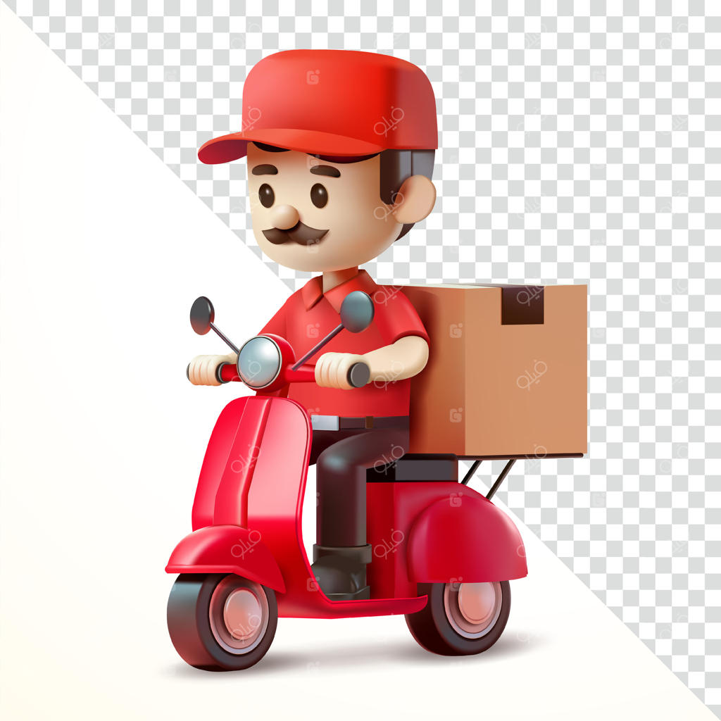 پیک موتوری در حال رانندگی با اسکوتر سه‌بعدی: مناسب برای کسب و کار و طراحی عناصر