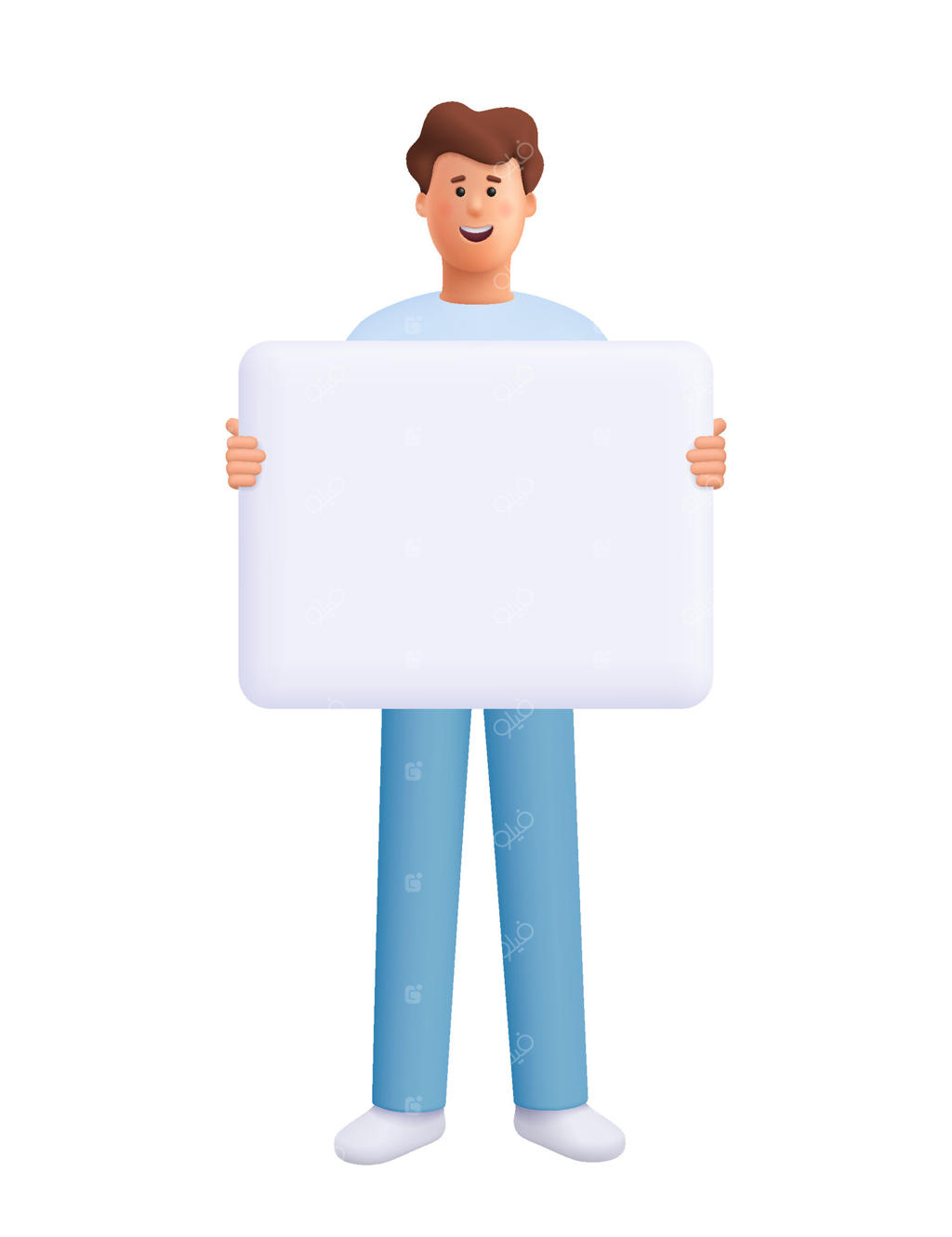 شخصیت سرزنده با تابلوی خالی در دست