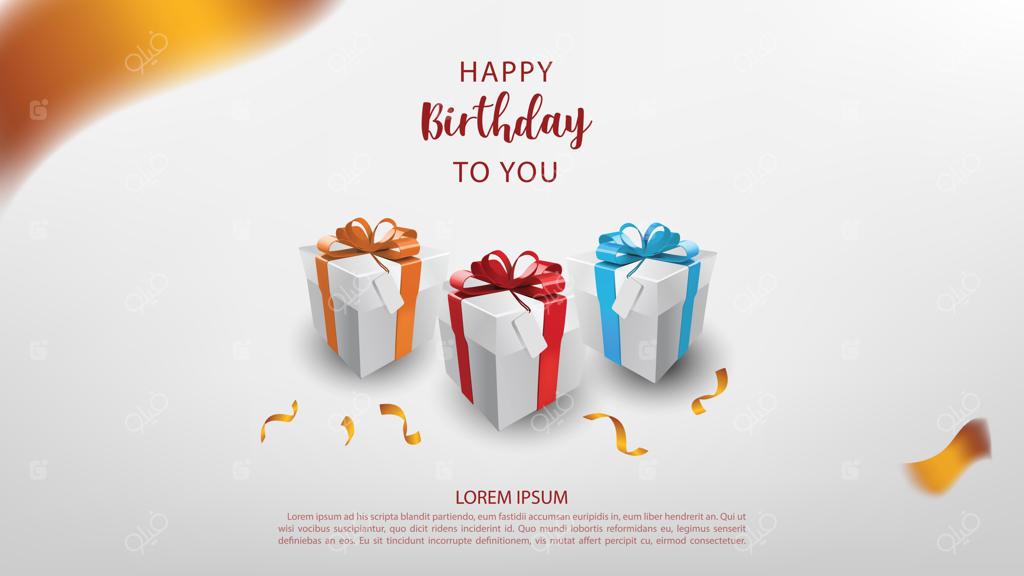 جشن تولد شاد با جعبه هدیه و پرچم‌های رنگارنگ در پس‌زمینه