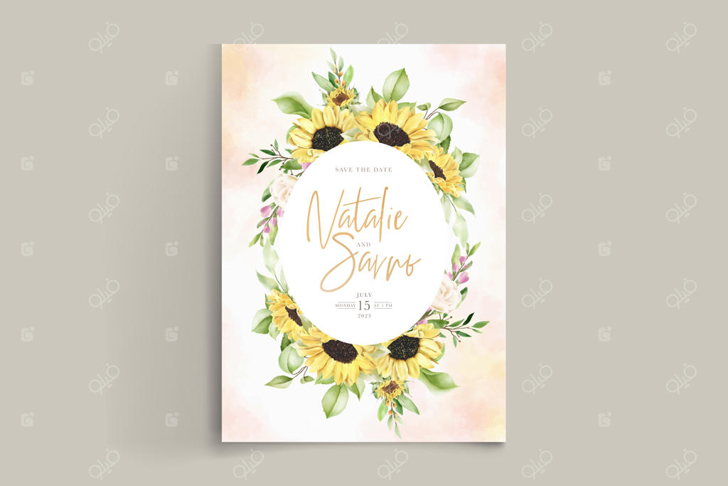 قالب کارت گل آفتابگردان با آبرنگ