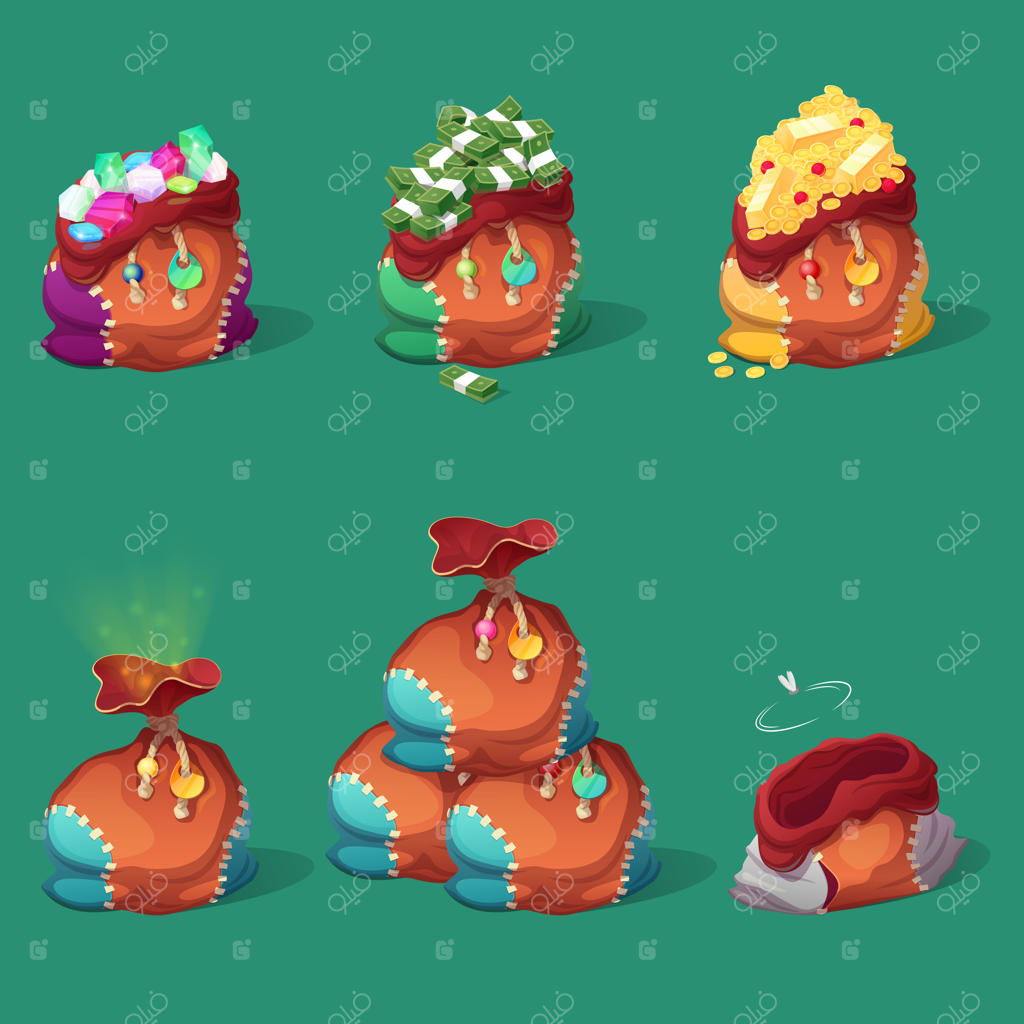 مجموعه کیسه‌های پول و سکه‌ها