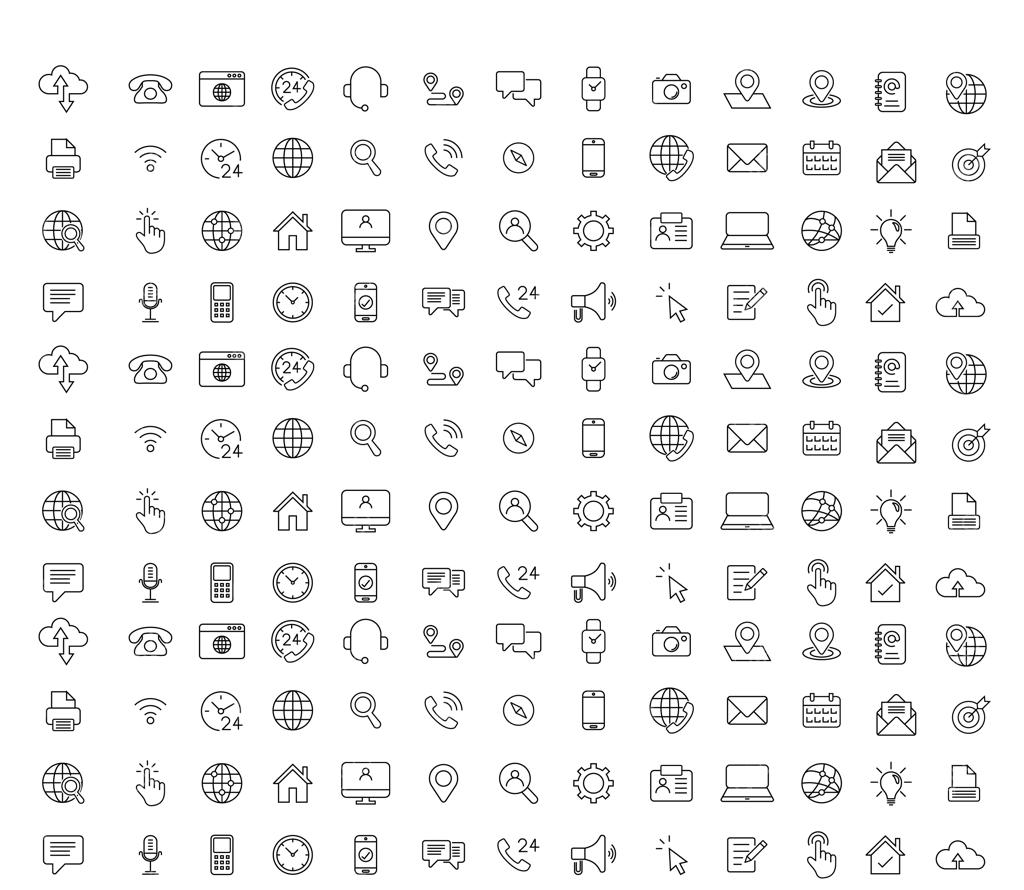 مجموعه‌ای از آیکون‌ها شامل آیکون‌های تلفن و گوشی