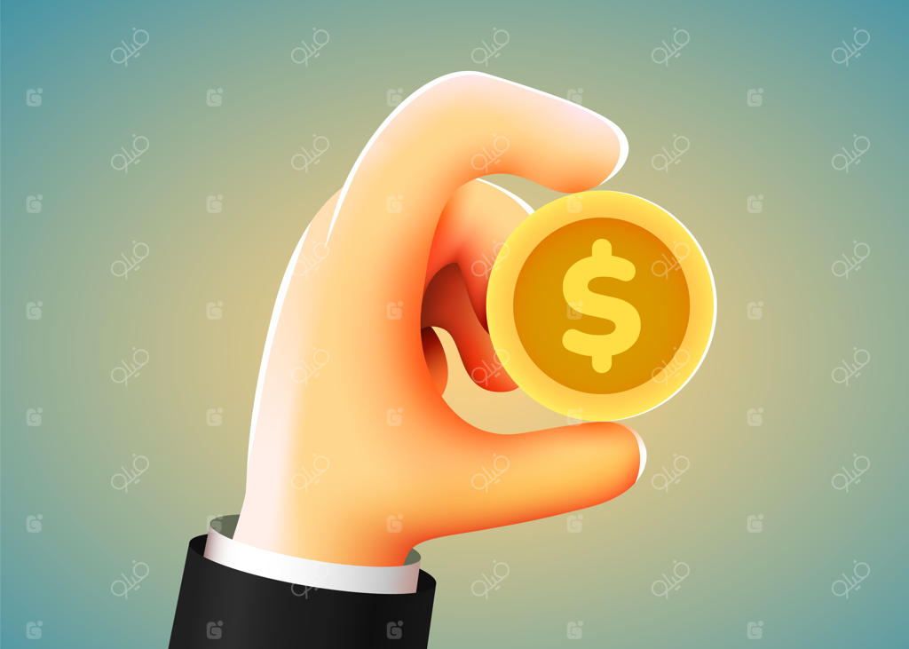 دست کارتونی سه‌بعدی سکه طلای دلاری را نگه داشته است