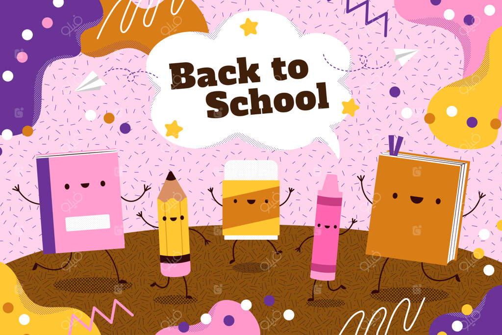 تصویر بازگشت به مدرسه با لوازم کارتونی