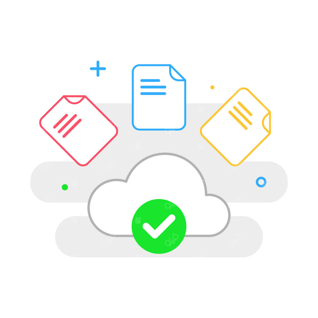 تصویرسازی مفهومی آپلود موفق و ذخیره فایل در فضای ابری با طراحی فلت وکتور (EPS10)؛ المان گرافیکی مدرن مناسب برای لندینگ پیج، رابط کاربری (UI) حالت خالی، اینفوگرافیک و آیکون