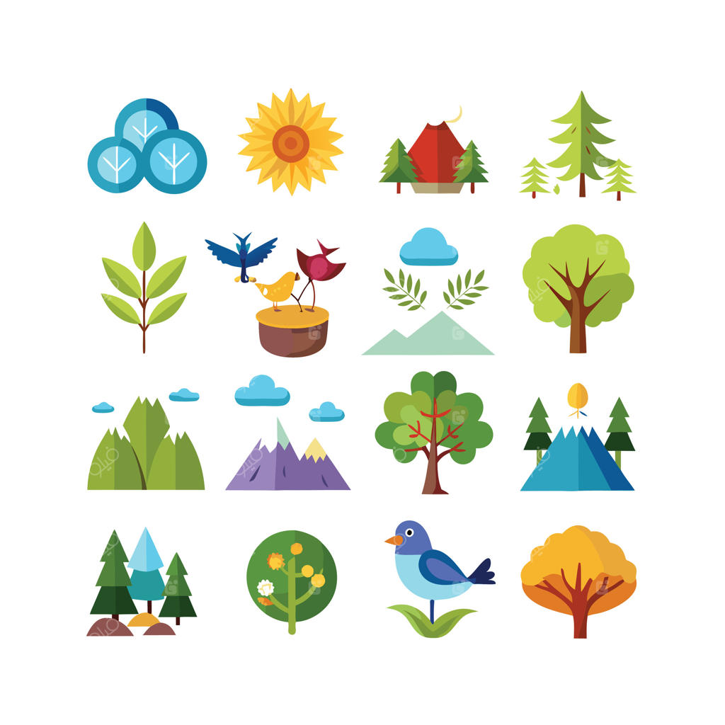 تصویرسازی مجموعه آیکون‌های طبیعت