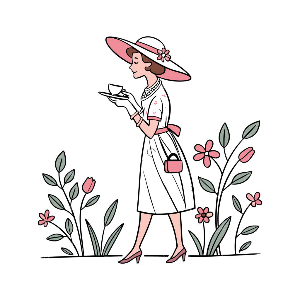 مدل لباس چای در باغ دوست‌داشتنی - تصویرسازی مد.