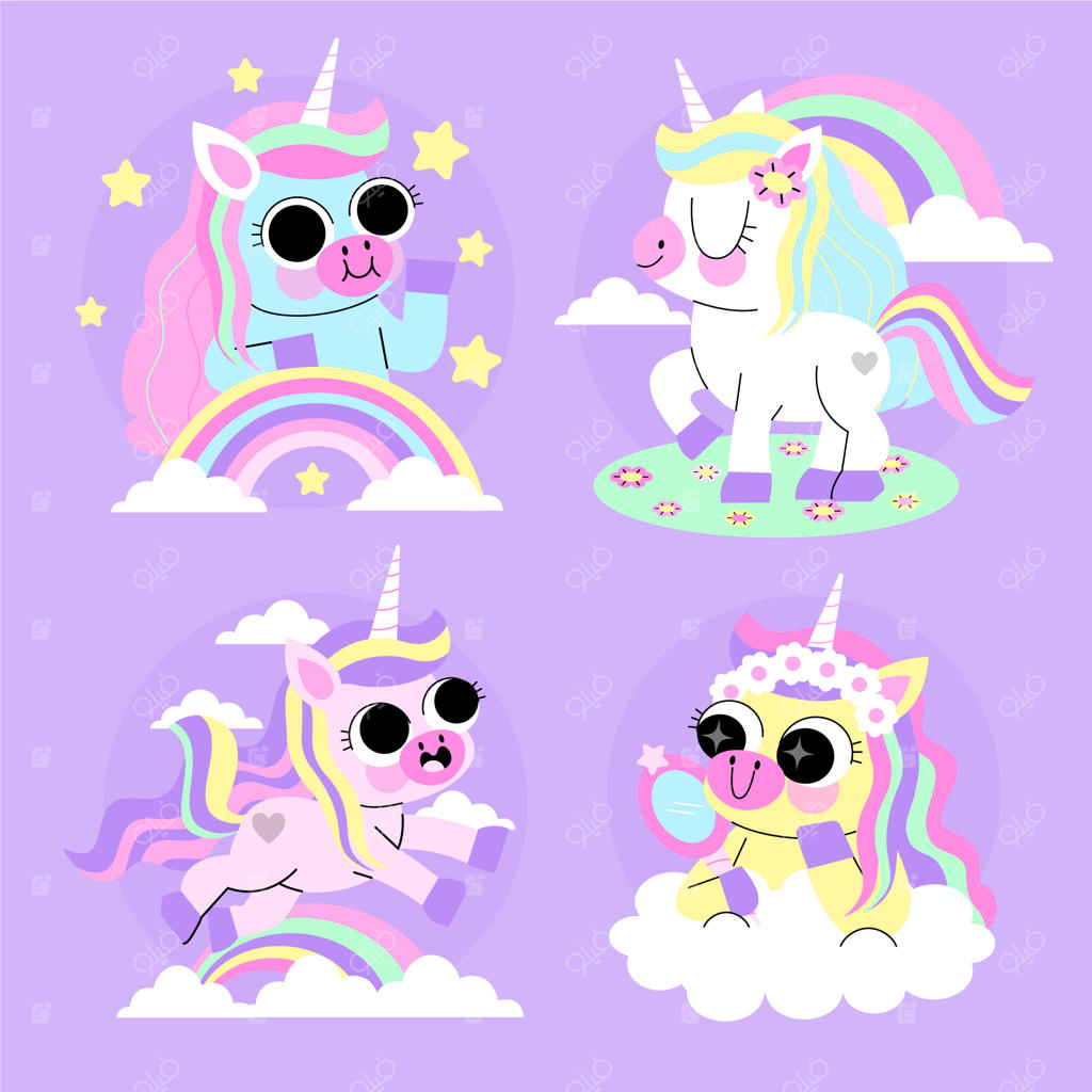 مجموعه استیکرهای بامزه اسب تک‌شاخ