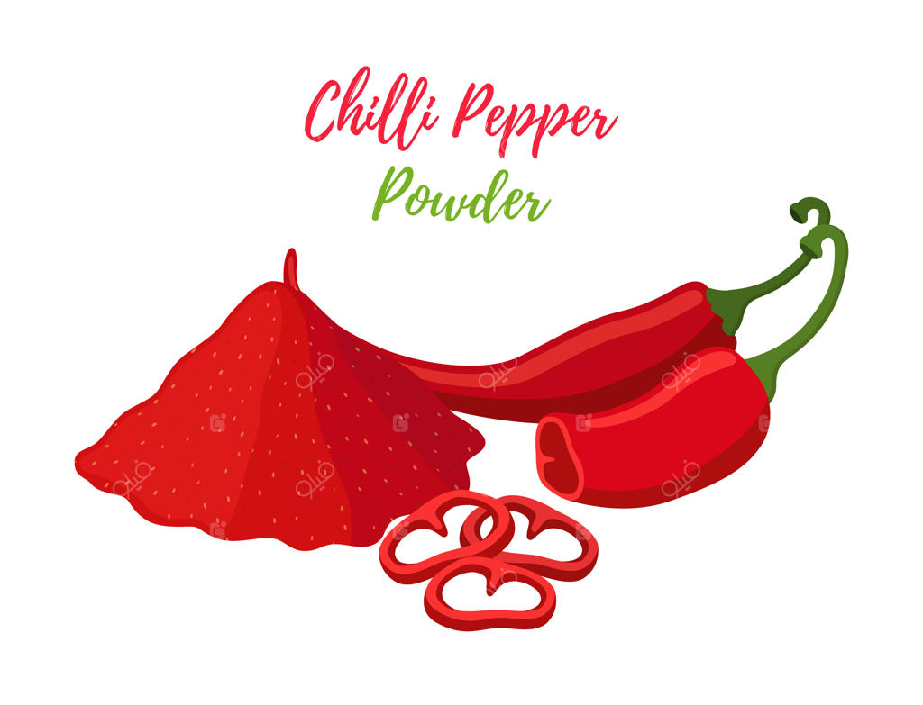 پودر فلفل قرمز تند در کنار برش‌های فلفل