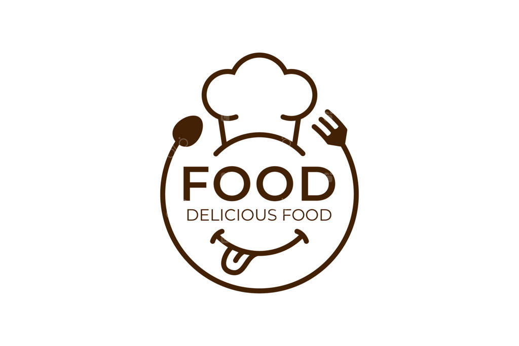 لوگوی رستوران با طراحی خطی: غذای خوشمزه با آیکون قاشق و چنگال و لبخند برای خدمات پذیرایی و طراحی لوگو آشپزی