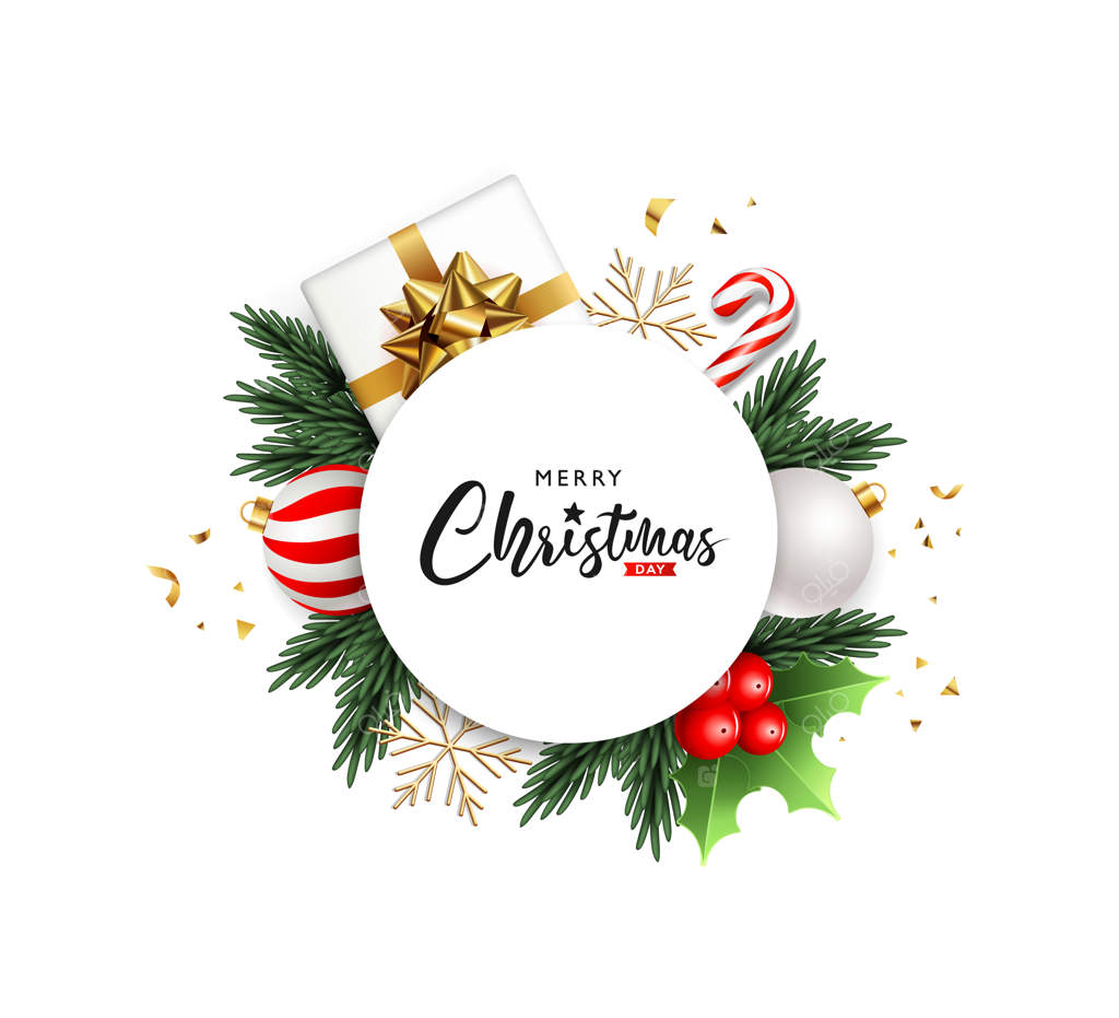 طراحی کارت تبریک عید کریسمس مبارک با دایره تزئینی روی زمینه سفید