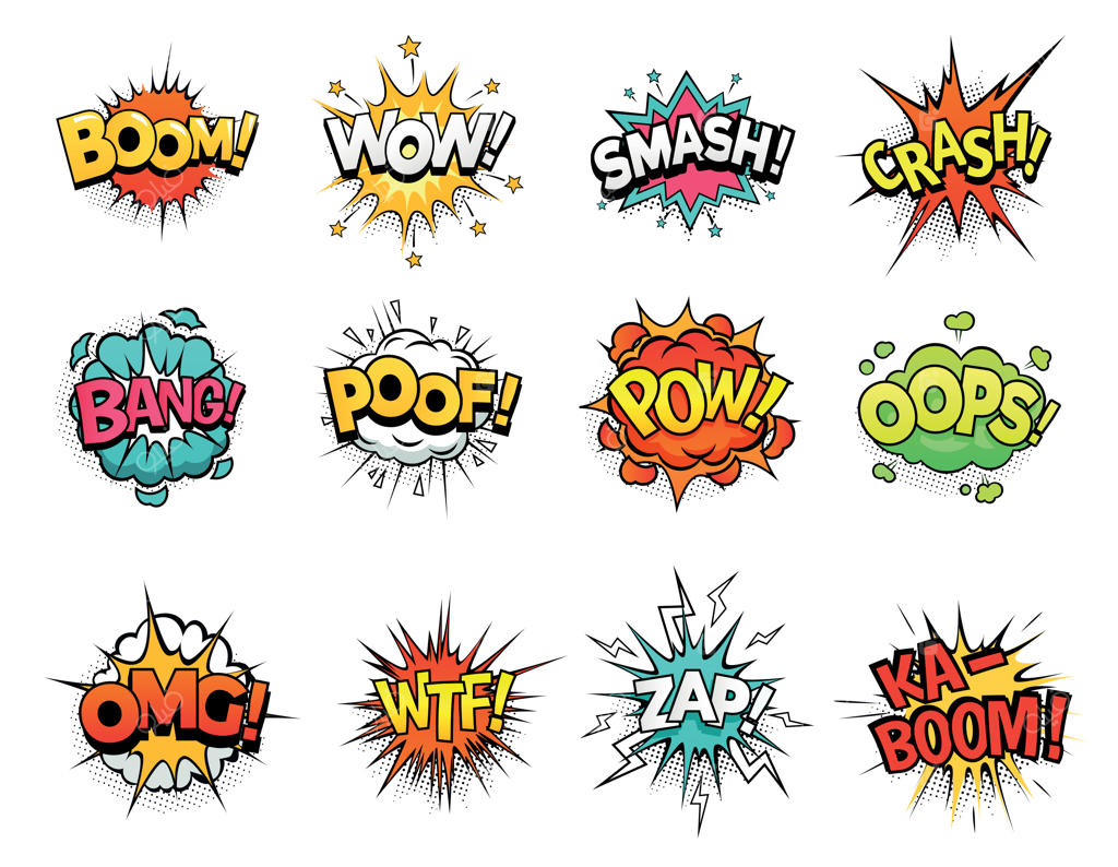 علائم کارتونی ابر انفجاری. مجموعه حباب‌های گفت‌وگو، علائم بوم و قاب‌های متنی پاپ آرت وکتور