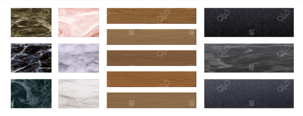 نمونه‌های واقعی از بافت کف: پارکت، کاشی مرمر یا گرانیت، لمینت با طرح چوب، سنگ یا بتن - مجموعه‌ای از قالب‌های کف‌پوش برای طراحی داخلی