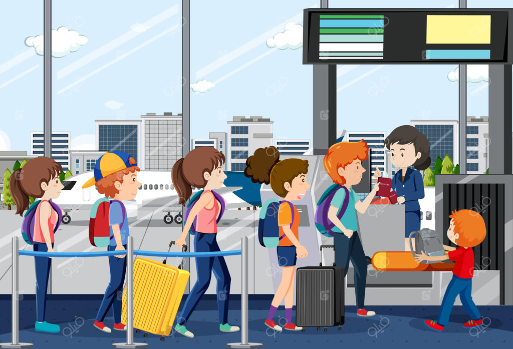 مسافران در صف انتظار در پیشخوان چک‌این