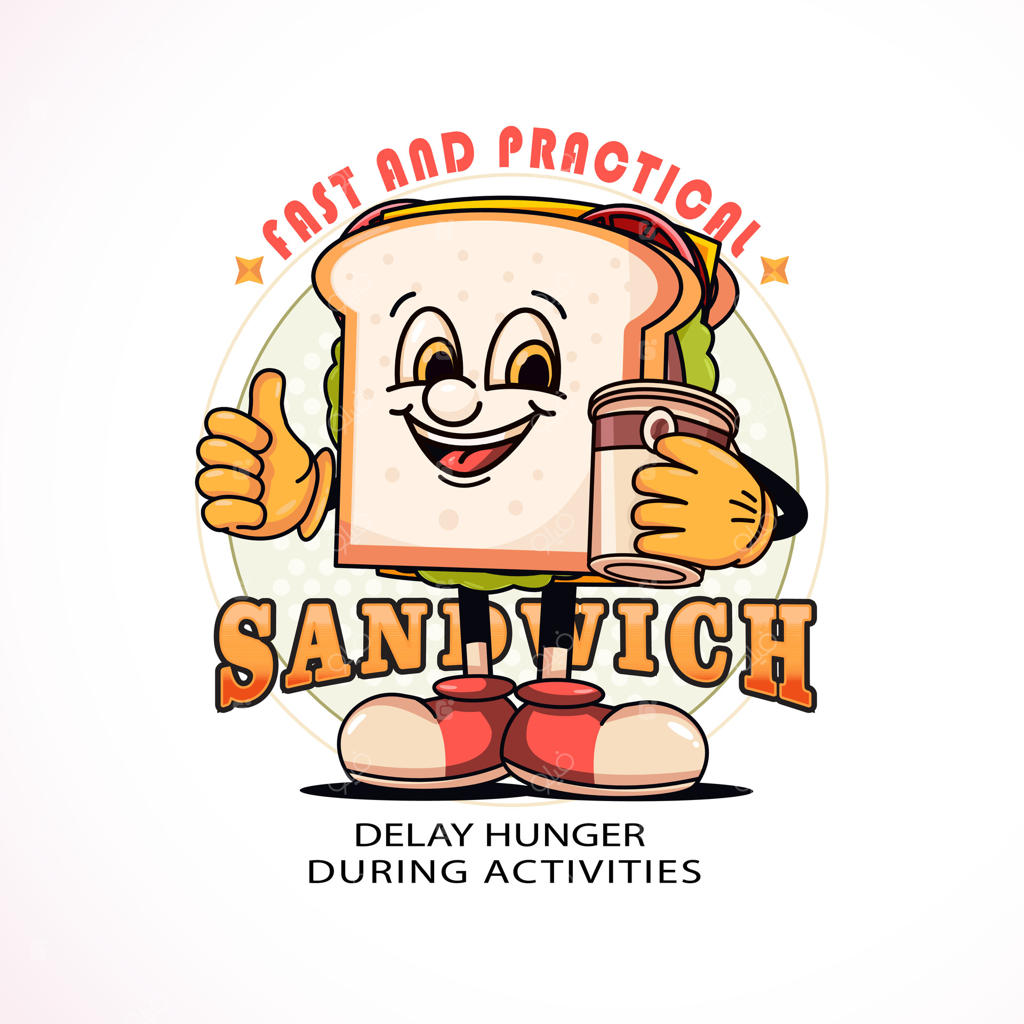 شخصیت ساندویچ با فنجان قهوه: مناسب لوگوها، نمادها، تی‌شرت‌ها، برچسب‌ها و پوسترها